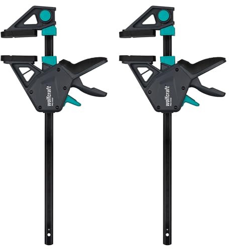 wolfcraft 2 pinze a una mano PRO MAX - 8666060-250 kg di forza di serraggio per le massime esigenze professionali I elevata forza di tenuta - 300 mm di larghezza di serraggio - Made in Europe