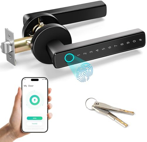 TEKXDD Cerradura Inteligente para Puertas, 4 en 1 Cerradura Electronica,Tuya App,Huellas Dactilares,Contraseña Digital,Llave Mecánica,Biometric Smart Door Lock for Bedroom Hotel Apartment Office