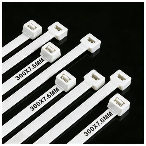 zuizhan Large Cable Ties Heavy Duty, 300mm x 7.6mm, 100 Pack White Cable Ties, 70kg/154lbs Tensile Strength, UV Resistant Extra Long Zip Ties & Tie Wraps for Outdoor, HVAC, Home and DIY Projects