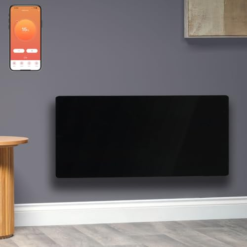 Vitra Verde Glass WiFi Electric Panel Heater/Convector Radiator With Timer, Voice Control. Splash Proof, Wall Mounted/Portable (Black, 2000W)