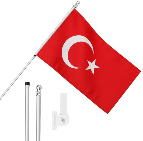 I LOVE FANCY DRESS Flagge, Fahnenmast und Wandhalterung, 152 x 91 cm, Türkei-Flagge mit Ösen, ausziehbarer Stange und Halterung, türkischer Sport-Fan, Nationalstolz, Innen- und Außendekoration