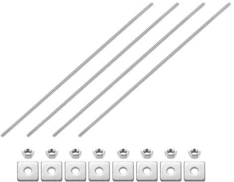 sourcing map 4Pcs Fully Threaded Rod, M6-1.0 Thread Pitch 400mm Length Stainless Steel Right Hand Fully Threaded Studs with Nuts and Washers for Clamps, Hangers and U-Bolts