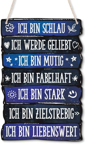Putuo Decor Kinder Holzschild mit Spruch Inspirierendes Hängeornament Wanddekoration mit Zitat Ich Bin schlau mutig stark liebenswert, geeignet für Kinderzimmer, Büros und Wohnungen