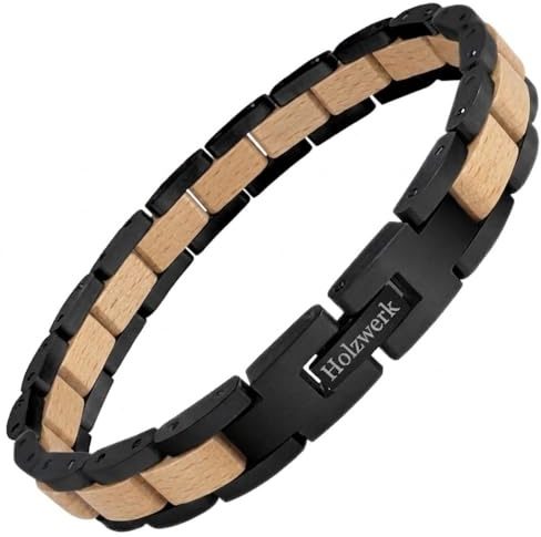 Holzwerk Natur Holz Armband für Damen und Holzarmband Damenarmband Braun Zebra Einstellbar inkl. Armbandkürzer und Aufbewahrungsbox