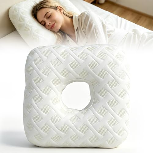 NAVESO 28cm Piercing Pillow, Ear Piercing Pillow with 9cm Hole for Side Sleepers, Washable Cooling Breathable Ear Pillow, Ring Cushion for Ear Piercing Care Support, Ear Pain Relief, Comfortable Sleep