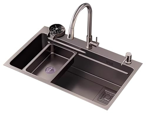 KUYBTU Stainless Steel Large Single Sink, Kitchen Sink, Undercounter Basin; Multi-Functional Washbasin; Complete Accessories, Washing, Cutting and Drainage 3-in-1, Space Saving-65x45cm(25.59x17.71in)