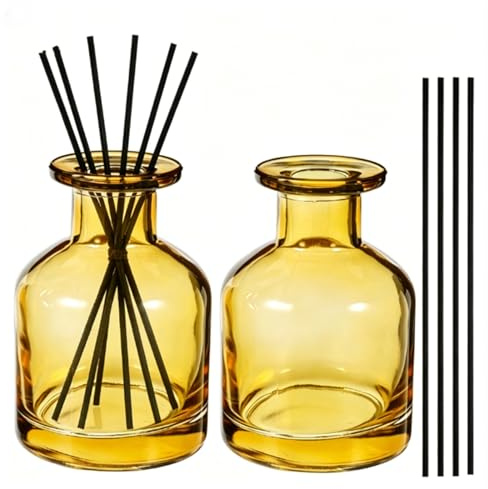 2 Piezas 150ml Ambientador Varillas, Botellas de Vidrio Difusor, Botellas Difusoras, con 10 Varillas, para Aromatización de Ambientes y Aromaterapia, para Hogar, Oficina, Repuesto DIY (Amarillo)