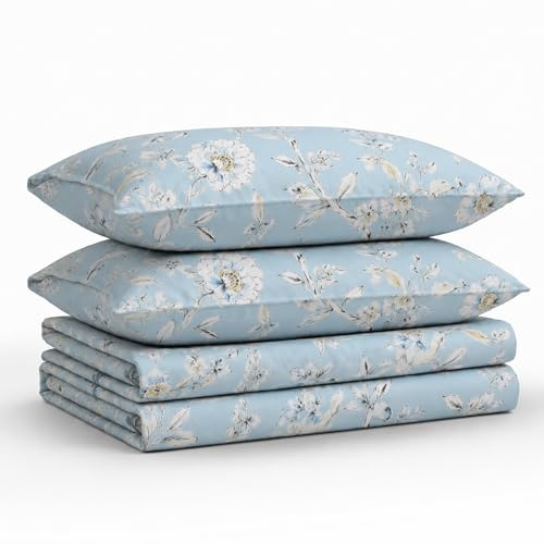 Tribeca Living Set di lenzuola per letto king size, in morbido rasatello di cotone a 300 fili, stampa floreale con tasche extra profonde, set di biancheria da letto da 4 pezzi, colore: