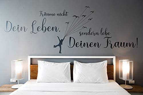 tjapalo® a7 wandtattoo träume nicht dein leben sondern lebe deinen traum Wandsticker Wandaufkleber Wohnzimmer Wandtattoo Schlafzimmer sprüche, Farbe: Schwarz, Größe: B130xH47cm