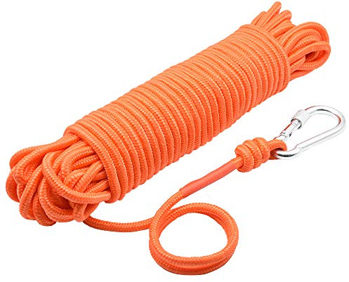 Fishing Magnet Rope with Hook, 20Meters All Purpose Nylon High Strength Cord Durable Rope, Heavy Rope, Diameter 6mm(0.23), Orange