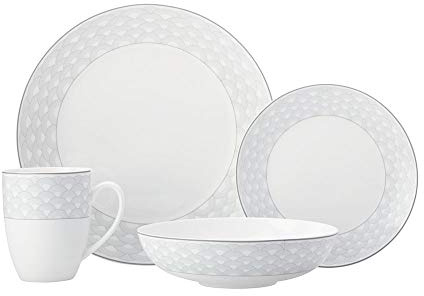 Maxwell & Williams Harlequin 16 Piece Dinner Set, Porcelain, White/Grey, Service for 4