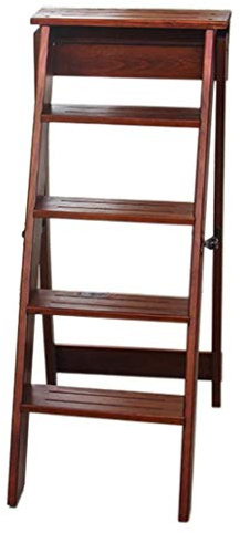 GJSN - Sgabello pieghevole in legno massiccio, con 5 gradini per casa, biblioteca, cucina, ufficio, carico massimo 120 kg, con manico