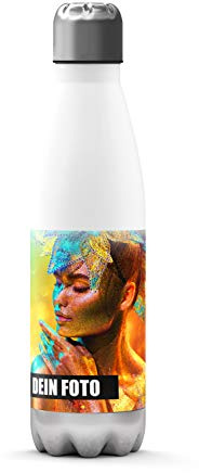 Sunnywall Premium Edelstahl-Thermosflasche mit Foto + Text kalt & heiß Thermoskanne Isolierflasche Trinkflasche Wasserflasche Campingflasche Isolier-Trinkflasche Auslaufsicher