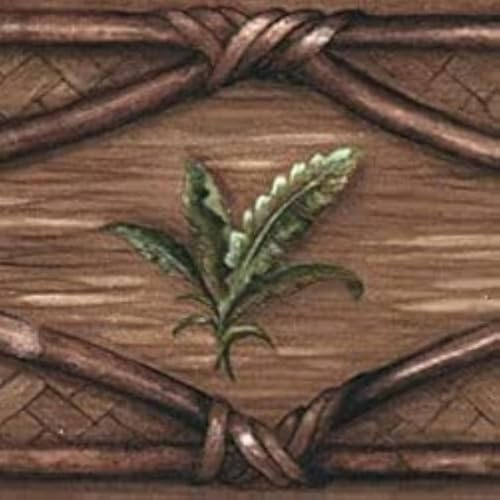 CONCORD WALLCOVERINGS ™ Wallpaper Border Vintage Pattern Rattan Tropical Elements for Cottage Farmhouse Living Room, Brown Green, 15 Feet by 4.5 Inches CW32022B