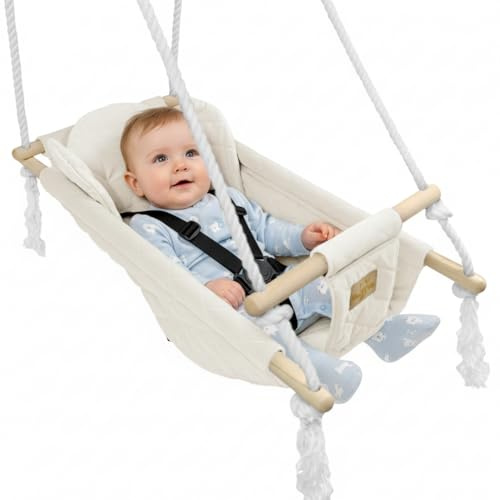BlueKitty Wiege; Schaukel; Liegestuhl für Kinder; Babyschaukel; Kinderschaukel mit Kissen; Schaukel für Haus und Garten; Babyschaukel, Stoffschaukel, Kleinkindschaukel, Holzschaukel