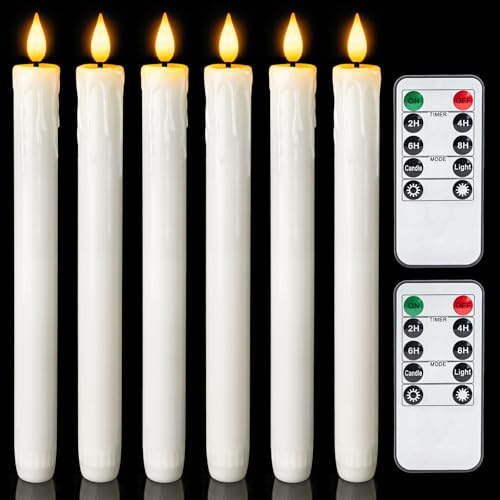 Homemory led stabkerzen mit fernbedienung, Flammenlose Tafelkerzen, batteriebetriebene LED Kerzen, echtes Wachs, 3D-Dochtlicht,6 Stück, warmer, für Weihnachtsdeko