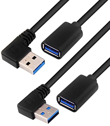 BRIEFCEC Câble d'extension USB 3.0 Gauche+Droite Angled Rallonge USB Type A Mâle Coudé vers USB Type A Femelle 5 Gbps 30CM Ralonge (Gauche+Droite, 2Pack)