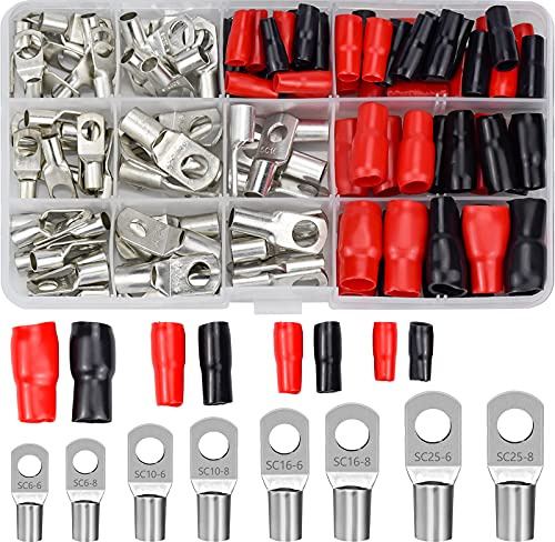 YUENX 120 Stück Rohrkabelschuh Set Umfassen Ring Lug Terminals Kit Rohrkabelschuhe SC Ring Terminalsatz Quetschkabelschuhe für Kfz 6/10/16/25mm²