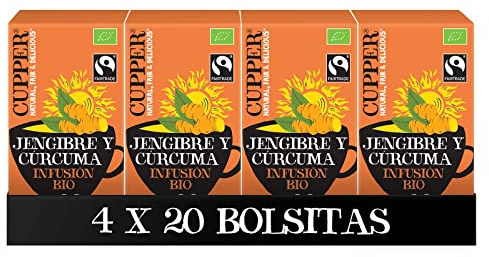 Cupper - Infusión de Jengibre y cúrcuma BIO - Pack 4 Cajas de 20 Bolsitas