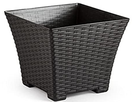 Acan - Maceta Rattan de plástico Cuadrada 30 cm (sin Agujeros y sin Plato) en Color wenque, macetero, Jardinera, Soporte para Flores