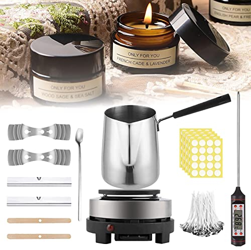 Set zur Herstellung von Wachskerzen, Basteln, 600 ml, Wachs und Zubehör für die Herstellung von Duftkerzen mit Griff, Verbrühungsschutz, elektronische Heizplatte für Erwachsene und Anfänger