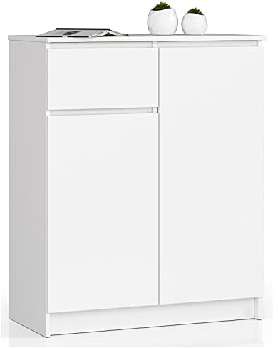 AKORD Kommode K80 2D1SZ mit 2 Türen und 1 Schublade | für das Wohnzimmer Schlafzimmer Schrank Büro Arbeitszimmer | Modernes Funktionales Design | B80 x H99 x T40 cm, Gewicht 34kg | Weiß