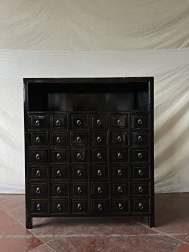 Antiker Apothekerschrank Aktenschrank Büroschrank Apotheke Schrank Sideboard Kommode Kommodenschrank Sideboardschrank mit 36 Schubladen Breite90xHöhe105cm Farbe schwarz