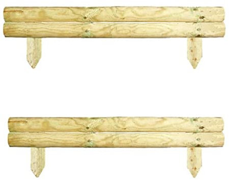 PaMeer 2 Rail Garden Wood Log Roll Border Mini Picket Fence for Lawn and Flower Bed Edging - 14 Cm Horizontal Smart Border Fence Natural (2)