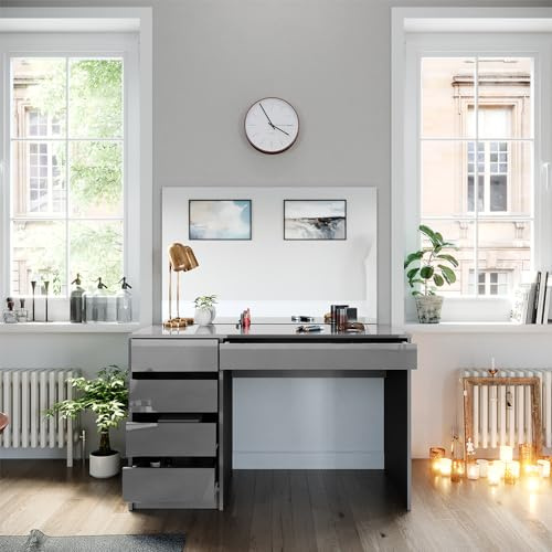 Vicco Schminktisch Sherry, Grau, 120 cm | mit rechteckigem Spiegel zur täglichen Anwendung