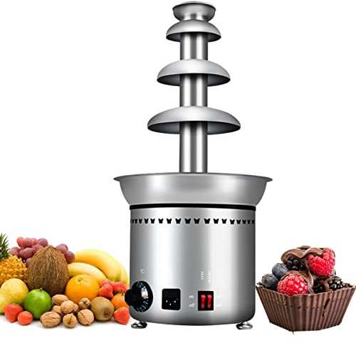 with Temperature Control Chocolate Fountain,4/5/6/7 Tiers Chocolate Fondue Waterfall Machine,Sauce heater for Nacho Cheese, BBQ Sauce, Fruit, Ranch, Liqueurs (4 Tier)