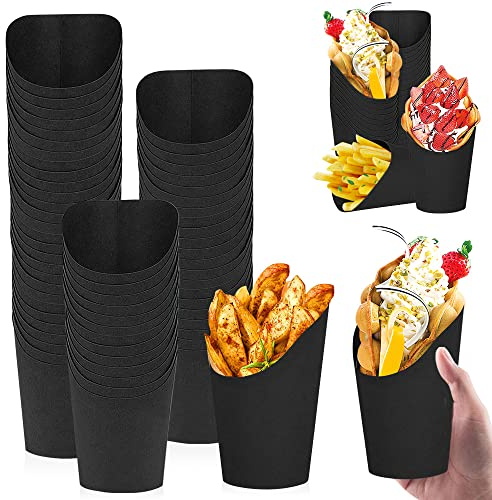 REFORUNG 50 Stück Bubble Waffeln Tüten 16oz Schwarzer Kraftpapierbecher Pommes Tüten Bubble Waffeleisen Tüten Snack-Container Pommesbox Pommeshalter Papier für Mitnahme Party Waffel Eis