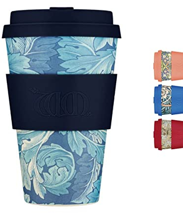 14oz 400ml William Morris Reusable Eco-Friendly 100% Plant Based Coffee Cup - Melamine Free & Biodegradable Dishwasher/Microwave Safe Travel Mug, Acanthus