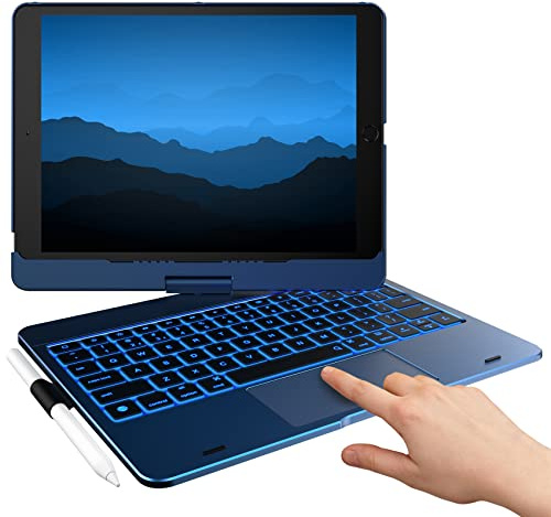 typecase Touch Funda para iPad de 9ª generación con teclado (10.2 pulgadas, 2021), Trackpad multitáctil, retroiluminación de 10 colores, rotación de 360°, delgada y ligera para 8ª generación (2020),