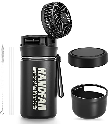 HandFan Bouteille Flacon Isotherme de Voyage de 350ml,usb Ventilateur，Bouteille pour Café, Tasse À Couvercle Intégré, Acier Inoxydable, Tasse À Thé Thermique, Bouteilles de Sport