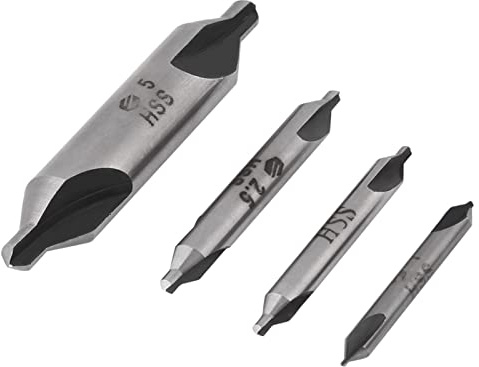 Set di Punte Per Trapano Centrale, 4 Pezzi 60 Gradi HSS 1/2/2,5/5 Mm Set di Utensili Per Punte di Centraggio Set di Utensili Per Trapano Centrale Svasatore Per Tornio Set di Utensili Per Fresa