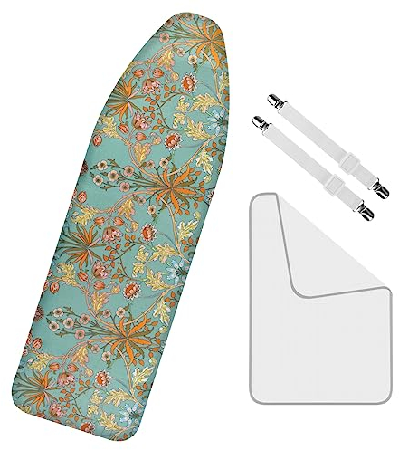 Philorn Ironing Board Cover Multi 4 Layer Thick Back Padding 100% Cotton, Elasti Edges for Standard Medium Size Boards of 140 x 45 cm Heat Resistant, Anti Coking (Retro Pattern)