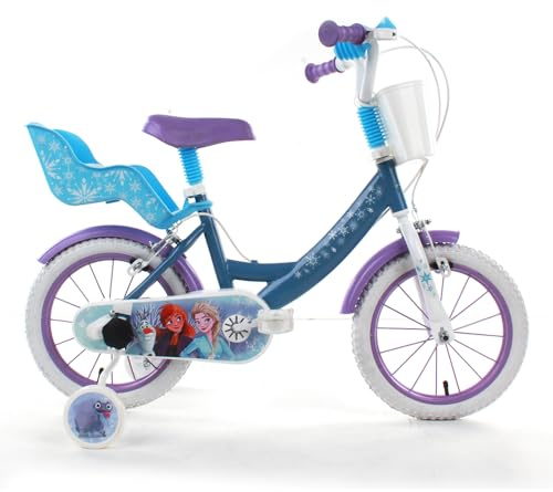 Volare Unisex Kinder Biciletta Da Bambini Da 14 Pollici Con Portababole, Cestino, Stabilizzatori Laterali Di Disney Frozen kinderfahrrad, hellblau, Piccola