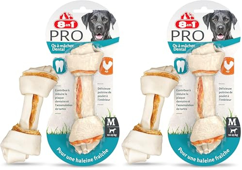 8in1 Pro Dental Knochen M - gesunder Kauknochen für mittelgroße Hunde zur Zahnpflege, 1 Stück (Packung mit 2)
