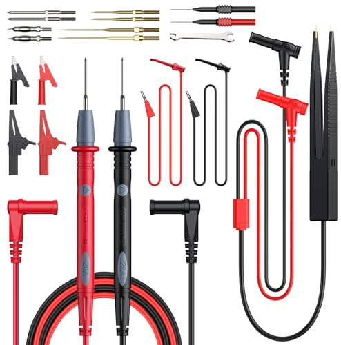 Proster Kit di Sonde per Multimetro da 24pz 1000V 20A con Sonde Sostituibili Placcate in Oro Clip Coccodrillo Ganci di Prova Sonde per Foratura dell'Isolamento e Pinzette per Test SMD