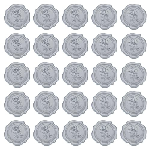 PATIKIL 50 Stück Selbstklebende Wachssiegel, Siegellack Aufkleber Vintage Geprägte Siegellackstempel Dekoration für Einladungen Umschläge Grußkarte, Silber (Rose)