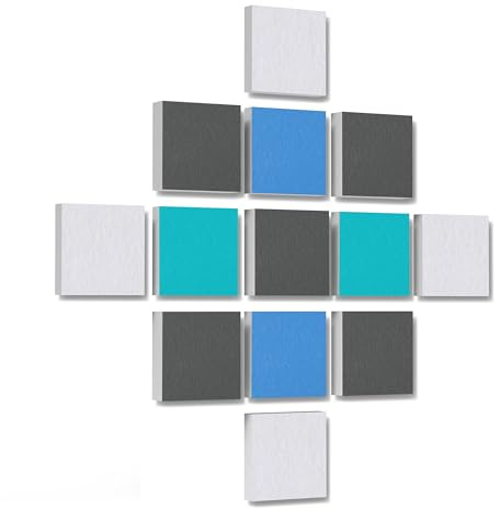 platino24 Akustikpaneele 13 Elemente 3D-Set Colore Quadrat 27,5 x 27,5 cm Multicolore I Schallabsorber aus Basotect G+ mit Akustikfilz I Schalldämmung Wand & Decke I Akustikelemente Wandpaneel