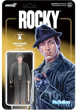 Super7 Rocky Balboa (Street) – 9,5 cm stor Rocky-actionfigur med tillbehör, klassiska filmfigurer och retroleksaker