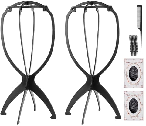 MXTIMWAN 2 Pezzi Porta Parrucca,Supporto per Parrucca,Parrucche Portatili Supporto,Plastica Porta Parrucca Pieghevole,Porta Parrucche Con 2 retine per parrucche, pettine e fermagli
