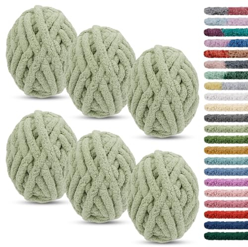 LEREATI 6 Stränge Armstricken Wolle für Decke Stricken 2cm x 25.6m Chenille Wolle zum Häkeln 226g Handstrickgarn Chunky Yarn, Dicke Schlauchgarn zum Handstricken Decken, Tasche, Haustier Bett