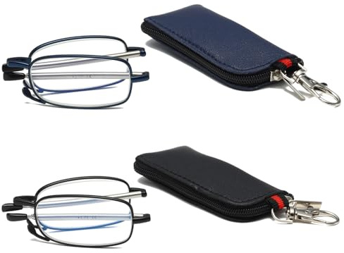 Viseng 2 pack Mini Faltbare Lesebrille Ultradünne Metall Lesebrille Anti Blaulicht Brille mit kompakte und tragbare Ultraleicht Kleines Lederetui 2.5