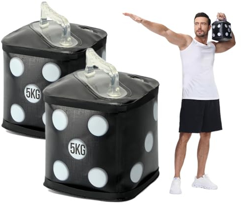DEIRIS Wasser Hanteln set, Wasser Gewichte Training, Reisehanteln, Würfel mit übungen Sport 7 u 10 kg/Paar, Workout Würfelspiel für Rumpftraining, Krafttraining