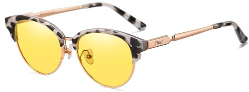 DUCO Runde Nachtsicht Nachtfahrbrille Fahrbrille Polarisierte Nachtsichtbrille Blendschutzbrille für Männer und Frauen HD nacht brille Gelb Nachtbrille 1221Y (GrauTortoise)