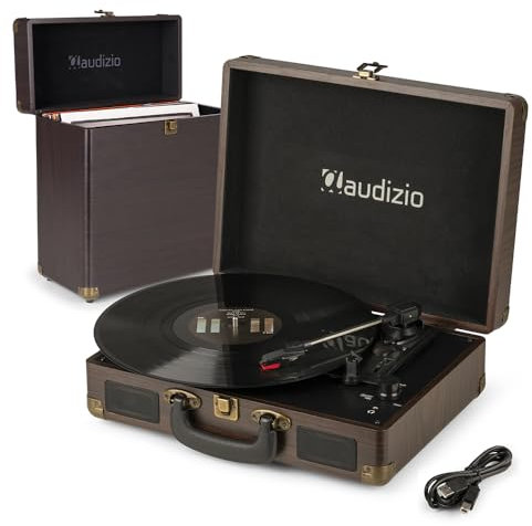 Audizio RP114W Briefcase Record Player with Built-in Speakers, 3-Speed Vinyl Turntable & Matching Record Case – Portable Vinyl Player with RCA Line-Out, AUX Input - vinyl player with built in speaker