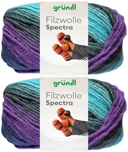 2x100 Gramm Gründl Filzwolle Spectra aus 100% reiner Schurwolle inkl. Anleitung für Filzschuhe (03 Ocean Multicolor)