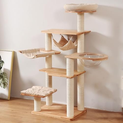 Torre Gatos, Rascador para Gatos Grandes, Rascador De Gatos, Árbol Para Gatos Moderno De Madera De 150 Cm Con Rascador, Hamaca para Gatos, Cápsula Espacial, Para Gatos Adultos Grandes De Interior
